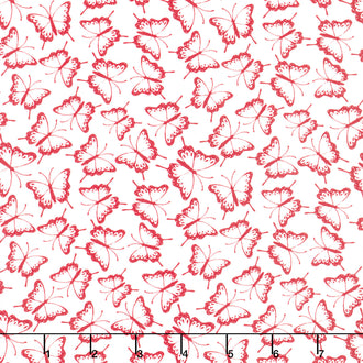 Garden Redwork - Packed Butterflies White Yardage