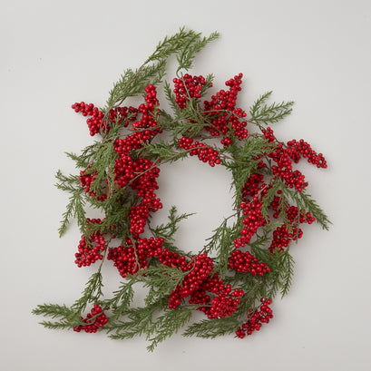 Faux Evergreen Garland w/ Red Berry Bunches