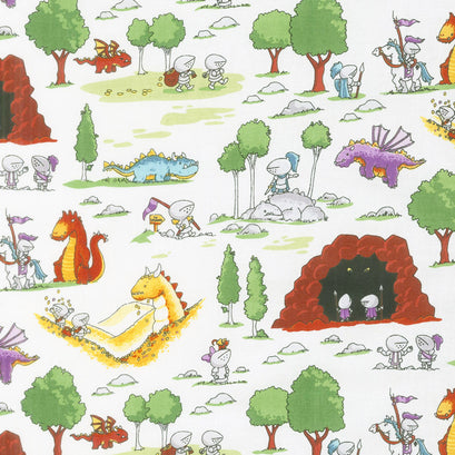 Dragons - Fun White Yardage