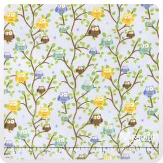 Snips and Snails Flannel - Snips Owls Blue Flannel Yardage