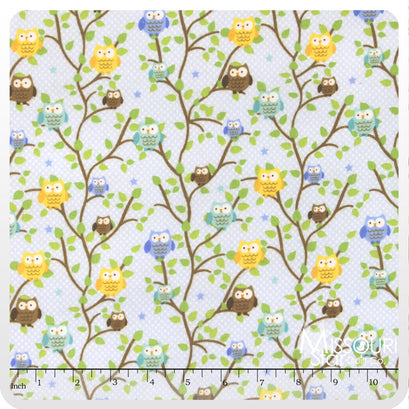 Snips and Snails Flannel - Snips Owls Blue Flannel Yardage