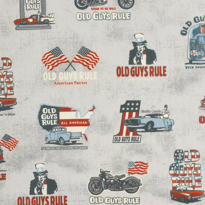 Old Guys Rule - Badges Charcoal Yardage