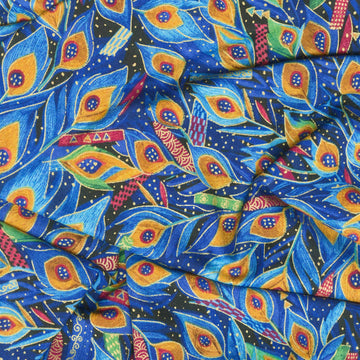 Gilded Plume - Gilded Peacock Feathers Black Metallic Yardage