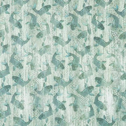 Oriental Gardens - Koi Green Digitally Printed Yardage