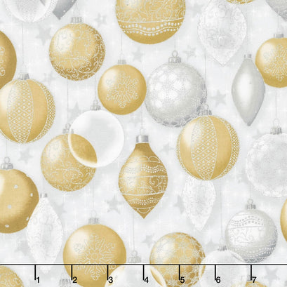 Winter's Grandeur - Champagne Gilded Ornaments Champagne Metallic Yardage
