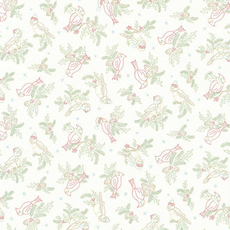 Songbird Holiday - Holiday Tweets Cream Yardage