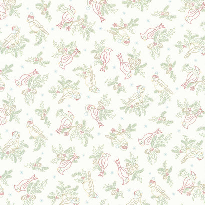 Songbird Holiday - Holiday Tweets Cream Yardage