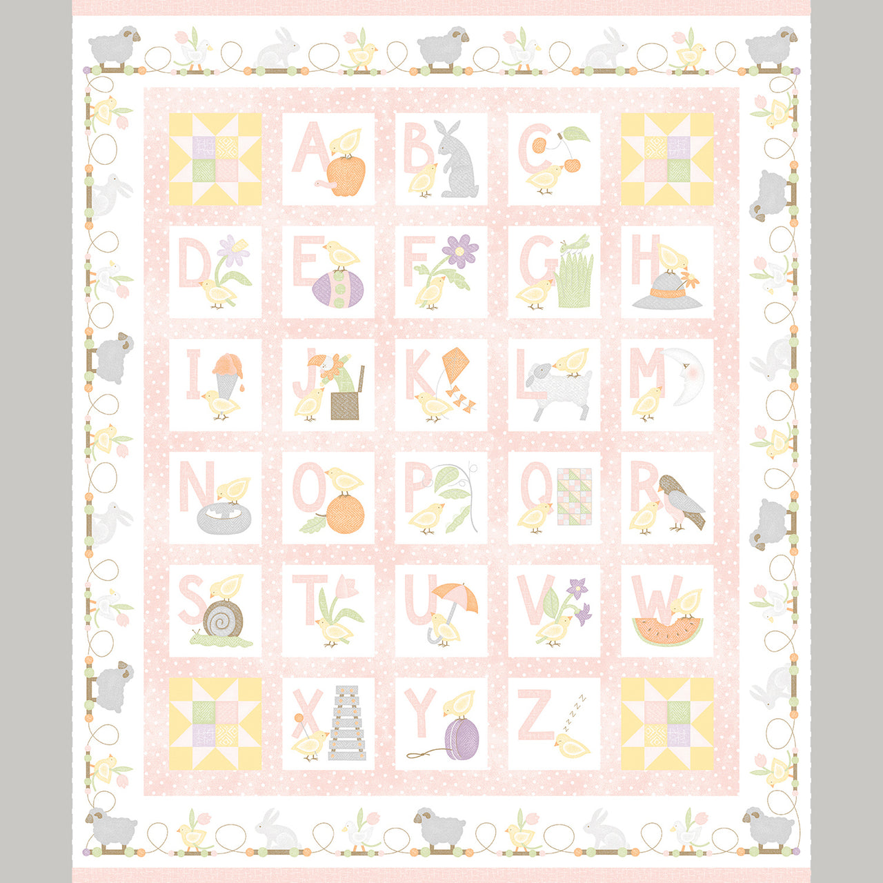 Little Chicks - Alphabet Pink Flannel Panel