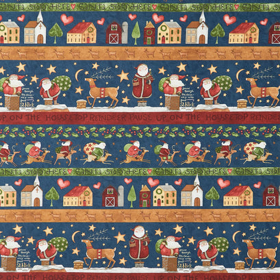 Up on the Housetop - Border Stripe Midnight Yardage