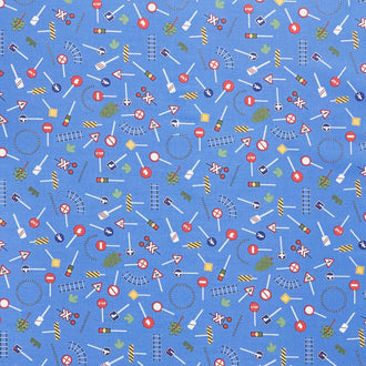 It Takes a Village - Traffic Signs Blue Yardage