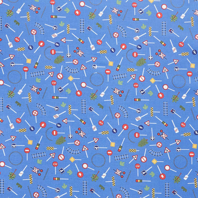 It Takes a Village - Traffic Signs Blue Yardage