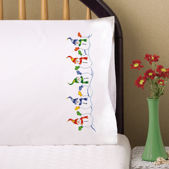 Snowman Row Embroidery Pillowcase Set Primary Image