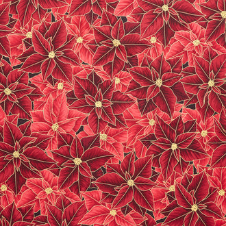 Holiday Flourish - Festive Finery Candy Cane Colorstory Poinsettias Cranberry Metallic Yardage