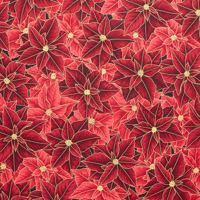 Holiday Flourish - Festive Finery Candy Cane Colorstory Poinsettias Cranberry Metallic Yardage