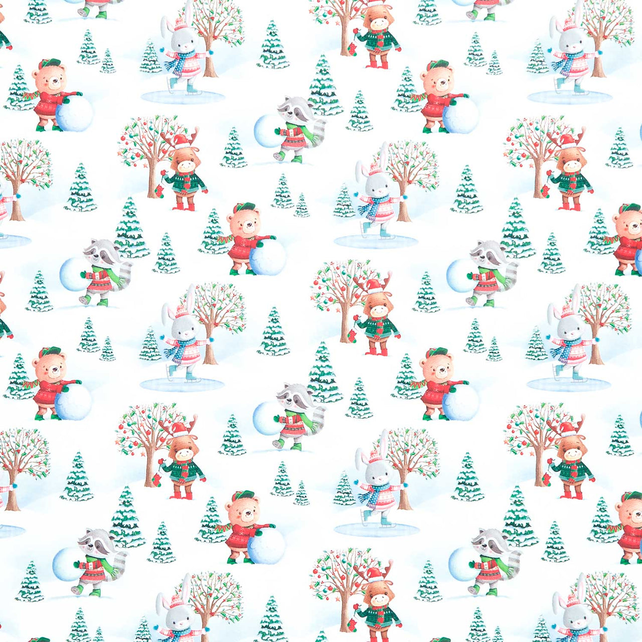 Snow Angels - Winter Animal Scenic White Yardage Primary Image