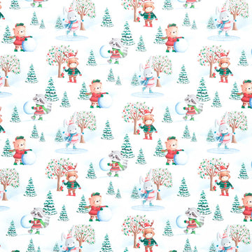 Snow Angels - Winter Animal Scenic White Yardage Primary Image
