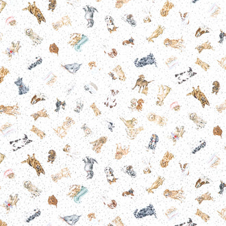 Whiskers & Paws - Dogs Tossed White Yardage