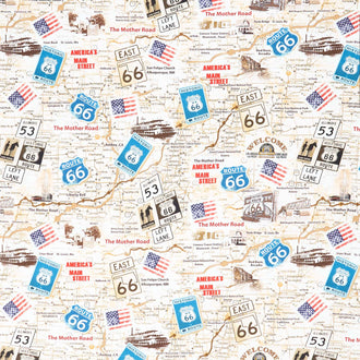 Novelty - Route 66 Antique Map Neutral Yardage