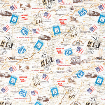 Novelty - Timeless Treasures - Route 66 Antique Map Natural Yardage Primary Image