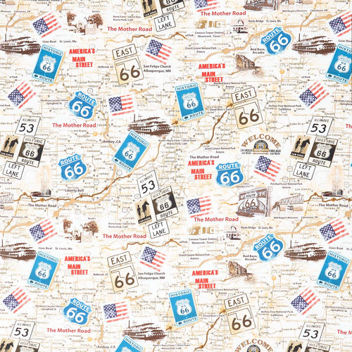 Novelty - Timeless Treasures - Route 66 Antique Map Natural Yardage Primary Image