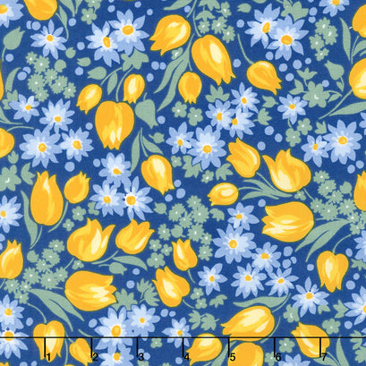Sunshine Garden - Flowers Navy Yardage