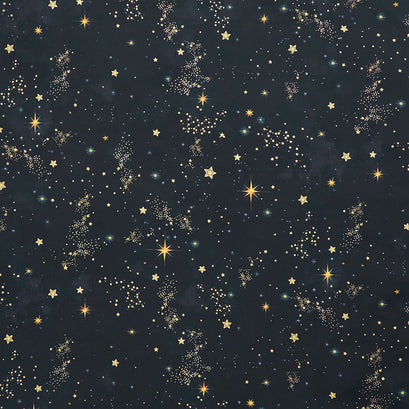 Holy Night - Stars Midnight Metallic Yardage
