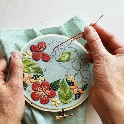 Floral Flourish Green Embroidery Kit Primary Image