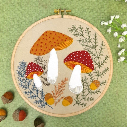 Toadstools Wool Felt Embroidery Applique Kit
