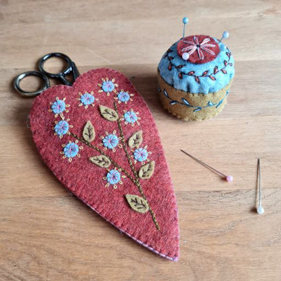 Scissors Pouch & Mini Pincushion Wool Felt Embroidery Applique Kit