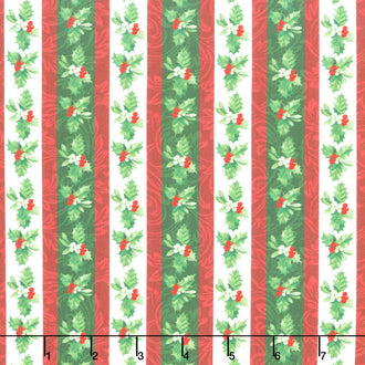 Yuletide Traditions - Stripe White Multi Yardage