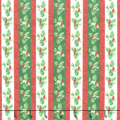 Yuletide Traditions - Stripe White Multi Yardage