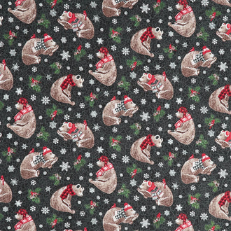 Beary Merry Christmas - Tossed Bears Black Multi Yardage