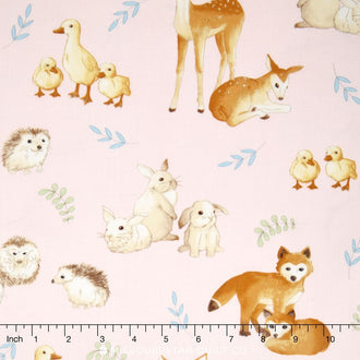 Fawns and Friends - Animals Pink Yardage