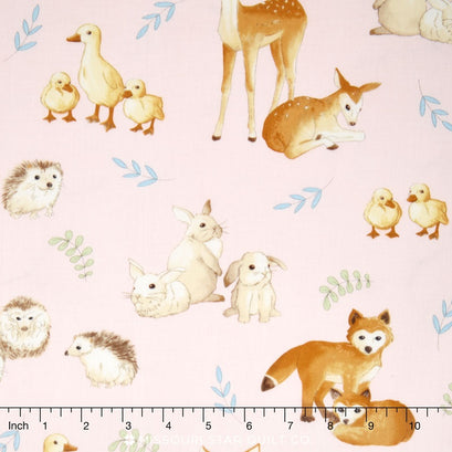 Fawns and Friends - Animals Pink Yardage