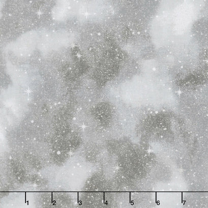 Winter White 3 - Ice Stars Starry Night Metallic Yardage