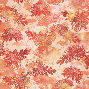 Oriental Gardens - Fans & Mums Red Yardage Primary Image