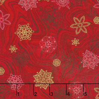 Holiday Flourish 11 - Holiday Marble Snowflakes Crimson Metallic Yardage