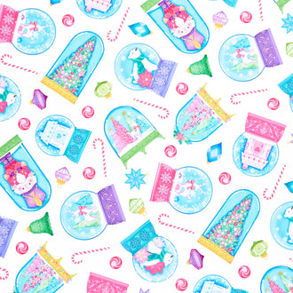 Merry and Bright - Tossed Snow Globes White Multi Yardage