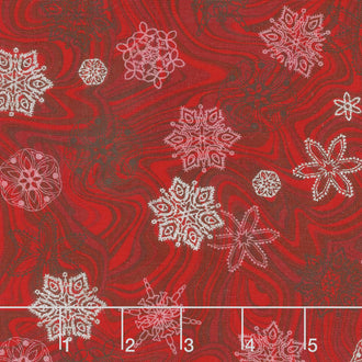 Holiday Flourish 11 - Silver Marble Snowflakes Scarlet Metallic Yardage