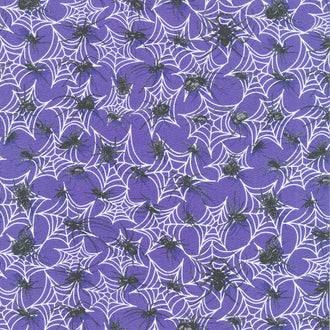 Boo Whoo - Spiders on Webs Purple Black Glow Yardage