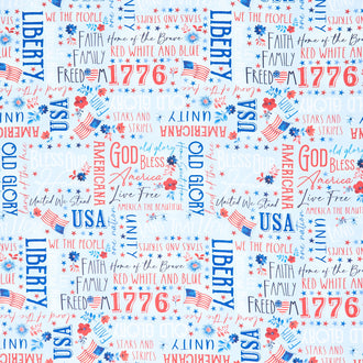 Faith, Family, Freedom - Words of Glory Blue Yardage