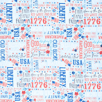 Faith, Family, Freedom - Words of Glory Blue Yardage Primary Image