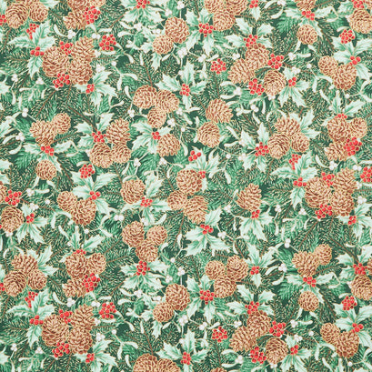 Holiday Flourish - Festive Finery Spearmint Colorstory Pinecones Fresh Sage Metallic Yardage