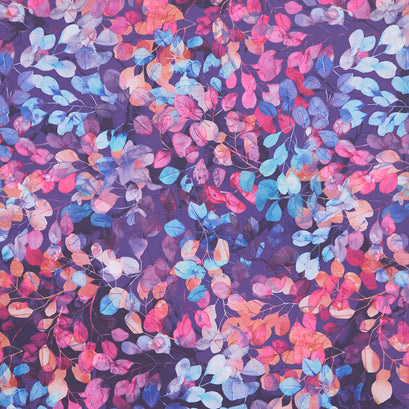 Dragonfly Dance - Leaves Purple Multi Yardage