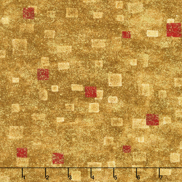 Gustav Klimt - Squares Red Metallic Yardage