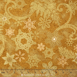 Holiday Flourish 9 - Traditional Colorstory Snowflake Sky Gold Metallic Yardage