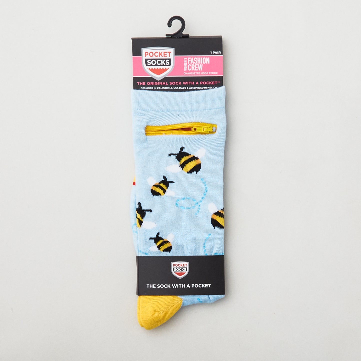 Pocket Socks Bees on Blue - Womens Alternative View #2