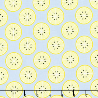 Just Add Sugar - Lemon Slice Yellow on Blue Yardage
