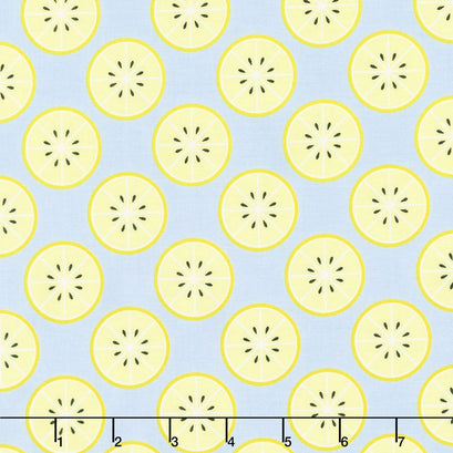 Just Add Sugar - Lemon Slice Yellow on Blue Yardage