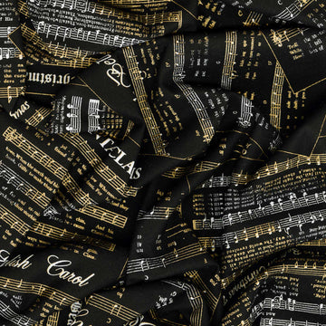 Christmas Musical - Holiday Songs Black Metallic Yardage Alternative View #1